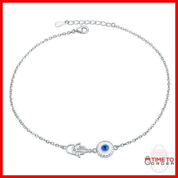 Sterling Silver Adjustable Anklet with Evil Eye Charm 9-10 Inch